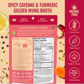 Moong Pani Whole Mung Sipping Broth Powder Spicy Cayenne Turmeric | Plant Protein Vegan Bone Broth Alternative | High Fibre Gluten Free | 9 Cups 108g