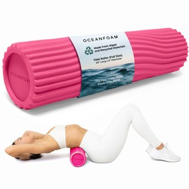 Oceanfoam Tidal Roller - Hot Pink - Muscle Massage Foam Roller for Back Pain & Stretching - Firm and Ergonomic Wide Wave Textured - Yoga, Athletics, & Wellness - Full Size, 20" x 5"