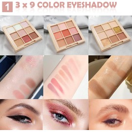 Kit de maquillaje todo en uno KDLD para mujer – 3 paletas + rímel waterproof