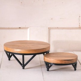 Irvin's Tinware Wrought Iron Riser Set with Wood Top – Rustic Display Stands, 2 Sizes