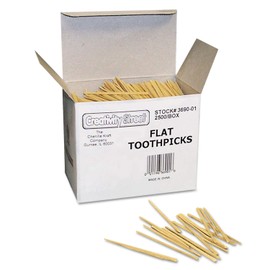 Chenille Kraft 369001 Flat Wood Toothpicks, Natural Wood Color, 2500/Pack