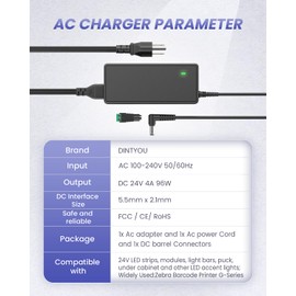 24V DC Power Supply, 4A 96W Led Lights AC 100-240V Adapter DC Converter Transformer for LED Strip Light, CCTV Camera and Other Low Voltage Devices, 24Volt 4Amp Power Cord with 5.5 x 2.1mm 2.5mm