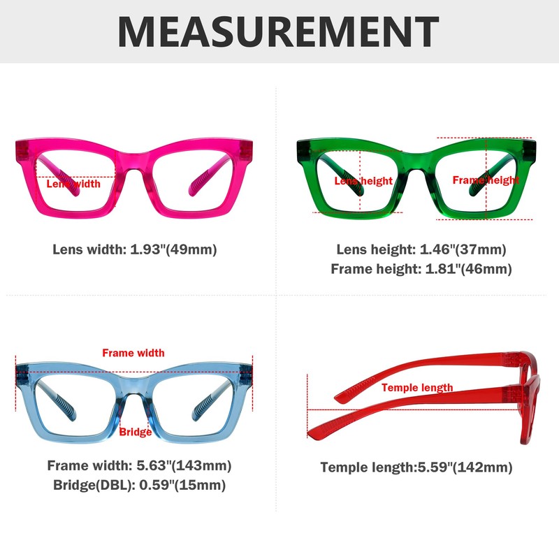 Eyekepper Reading Glasses Metalless Screwless Spring Hinges Cat-Eye 6 Pack
