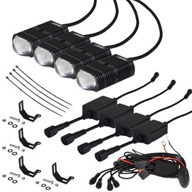 JALN7 LED Light Pods Spotlights Off road MOTO 80W lamp Headlight Flash with 9FT Harness Switch for Motorcycle Truck Car SUV ATV 16000LM 24V 12V (WHITE+WHITE 4PCS)