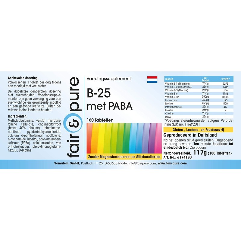 Fair & Pure Vitamin B-25 with PABA, 180 Tablets, Vitamin