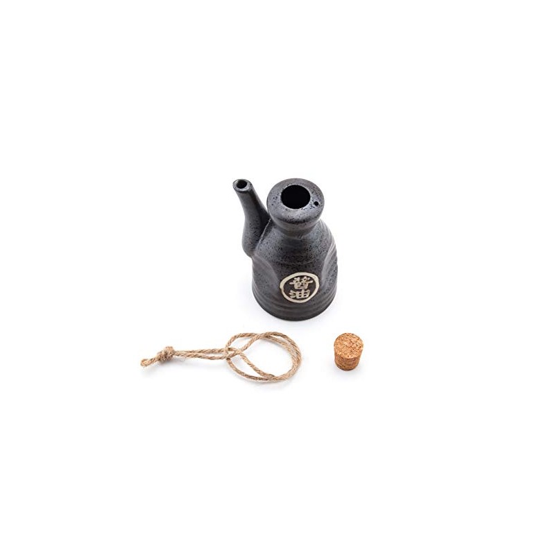 Japanese Glazed Ceramic Soy Sauce Dispenser with Cork Stopper, 4