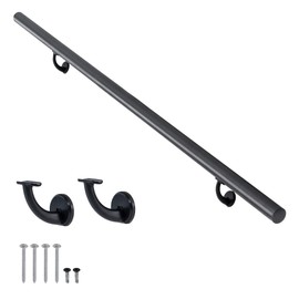 6 FT Modern Aluminum Handrail Set, handrails for indoor stairs,deck,slope, wall mounted staircase handrails, Zink alloy brackets included, matte black coated, 1.6" diameter aluminium tube,Rust Free.