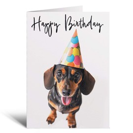 Postcard Prints - Birthday Card For Her Card For Friend Mum or Sister Birthday Card For Him Brother Dad Happy Birthday Card of Dachshund Dog Fun Birthday Card