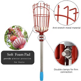 HOSKO 10FT Fruit Picker Tool, Lightweight High-Grade Stainless Steel Adjustable Fruit Picker with Metal Twist-on Basket, Suit for Apple Pear Cherry Mango Guava Orange Avocados Etc Fruit Picking