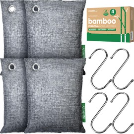 Activated Charcoal Odor Absorber, Large 4x200g w Hooks Nature Odor Remover for Strong Odor, Bamboo Charcoal Air Purifying Bags, Odor Eliminator for Home Car Closet Pet, Smoke Deodorizer