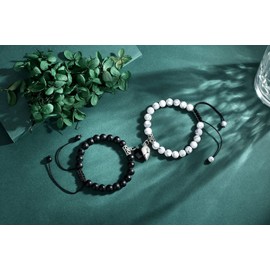 XIANNVXI Matching Bracelets for Couples Heart Bracelets Boyfriend and Girlfriend Gifts Relationship Friendship Long Distance Touch Bracelets Valentines Day Gifts Black Pink