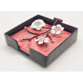 Chez Juju Black Flat Square Napkin Holder with White Pink Orchid Blooms | Orchid Flowers Metal Hinged Weighted Arm | Serviette Paper Hand Towel Storage Caddy Tray Organizer Dispenser | Home Restaurant