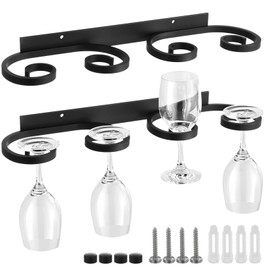 2 PCS Wall Wine Glass Racks, Wall-Mounted Wine Glass Holder, Black Metal Wine Glass Hanger for 8 Wine Cups, Wine Cup Wall Storage Organizer for Home Kitchens, Bars, Restaurants
