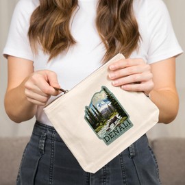 Lantern Press Denali National Park, Alaska, Moose and River Rapids, 100% Cotton Zipper Pouch, Travel Accessory, Go Bag