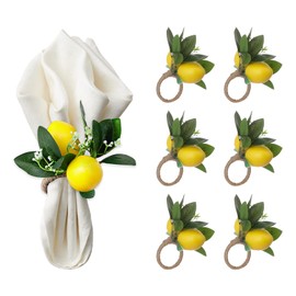 IUIBMI Lemon Napkin Rings Set of 6, Yellow Faux Lemon Napkin Ring Holder Fruit Napkin Holder Rings for Spring Summer Wedding Banquet Birthday Holiday Thanksgiving Christmas Party Dinner Table Decor