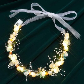 Ajacity Light Up Flower Wedding Headbands Pearl Floral Fairy Headpiece Bridal Hairband for Women