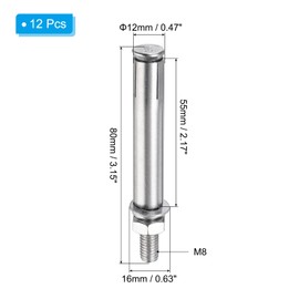 PATIKIL M8 x 80mm Expansion Bolts, 8Pcs 304 Stainless Steel Expansion Screw Bolts Sleeve Anchoring Fastener for Wall Concrete Brick Wall Drywall Air Conditioner, Silver