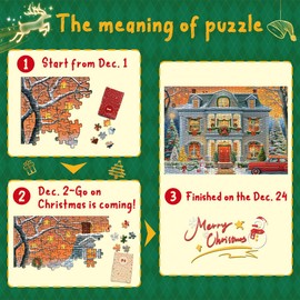 PICKFORU Christmas Advent Calendar 2024 Puzzles for Adults 1000 Pieces, Christmas House Snowman Puzzle Countdown Calendar, Vintage Winter Scene Christmas Tree Jigsaw Puzzles as Home Decor