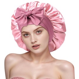bluaqua Seidenmitze, non-slip, adjustable, silk hood for visual lafe, breathable, double silky, soft night hat for curly hair, breathable, adjustable wide band for attachment to the kepf (pink)