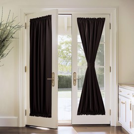 PONY DANCE Blackout Door Panel - French Curtain Elegant Home Decorative Rod Pocket Window Treatment for Sliding Door with Adjustable Tieback, 54 x 72 inches, Brown, 1 Panel