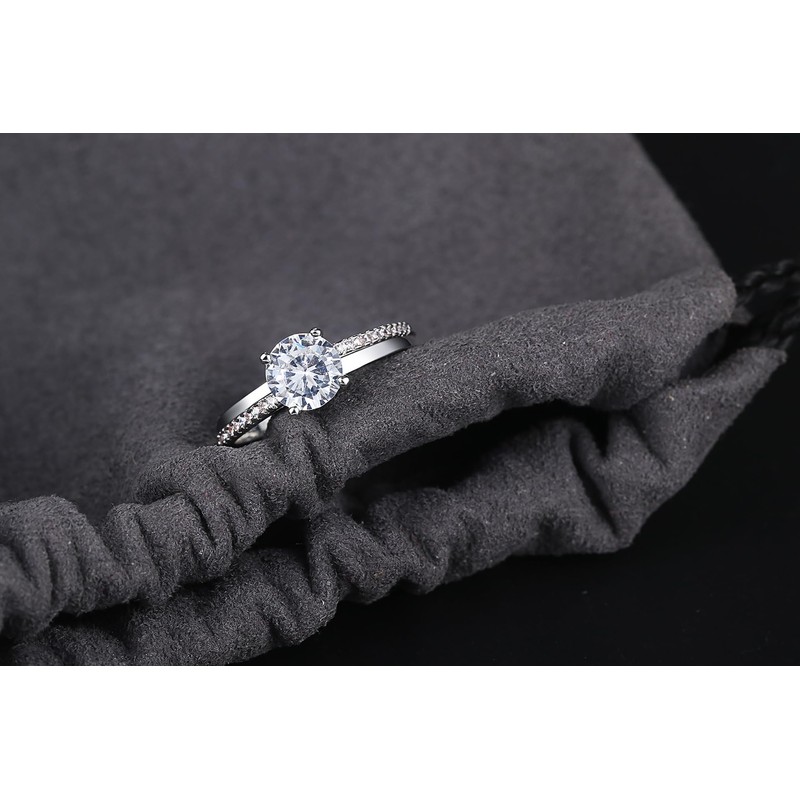 Engagement ring with zircon Stainless-Steel Cubic-Zirconia (Silver, 6#)