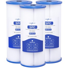 W50PEHD Whole House Water Filter Cartridge Replacement for Well Water, 50 Micron 10" x 4.5" Pleated Sediment Filter Compatible with W10-PR, FXHSC, R50-BBSA, WFHDC3001, GXWH40L, GXWH35F - 3 Pack