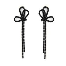 Black Bow Chandelier Earrings for Women,Sparkly Earrings Dangle Dangling Earring Crystal Rhinestone Drop Tassels for Wedding Prom Fashion Jewelry