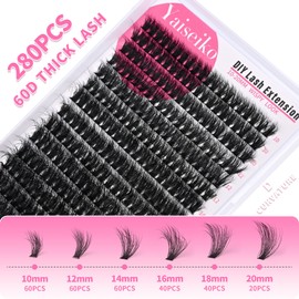 Yaiseiko Lash Clusters 60D Wispy 10-20mm Essential Volume Cluster Eyelash Extensions 280Pcs Wispy Individual Lashes D Curly Waterproof Eyelash Clusters Soft Individual Lashes Clusters DIY at Home