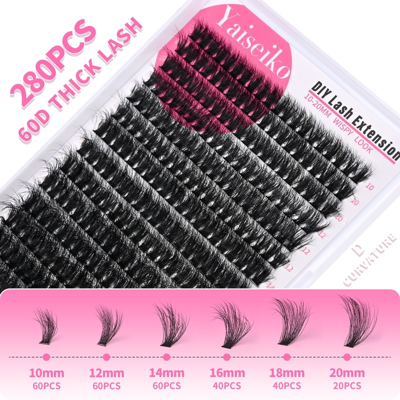 Yaiseiko Lash Clusters 60D Wispy 10-20mm Essential Volume Cluster Eyelash