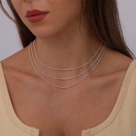 Silver Necklaces for Women, Dainty Silver Plated Satellite Chain Necklace for Women simple layered Necklaces Thin Choker Stacked Necklace Silver Jewelry Set Gift for Women Girls