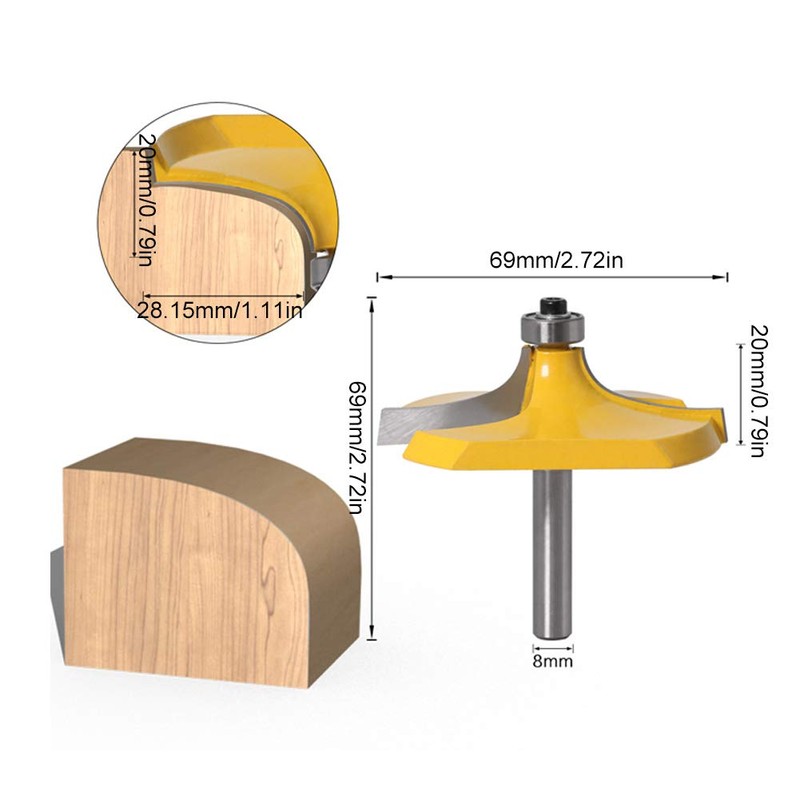 Milling Cutter, 2-Piece 8mm Shank Handrail and Table Edge Router
