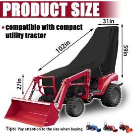 600D Tractor Cover Compatible with Kubota,John Deere,Mahindra, Bobcat,Waterproof Compact Utility Tractors Cover Replace for Tractors LP95637 (Black Large)