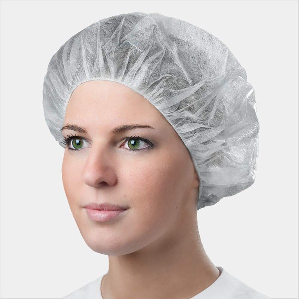 24″ White Bouffant Caps, Fluid-Resistant, Food Safe (Bag of 100)