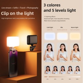 Selfie Ring Light (Latest) 66 LED 3 Colors 5 Levels 360 Degree Rotation Flexible High Brightness (Long Battery) Type-C Fast Charge Fill Portable Clip Light for Phones, Camera, Laptop, ipad, Webcam