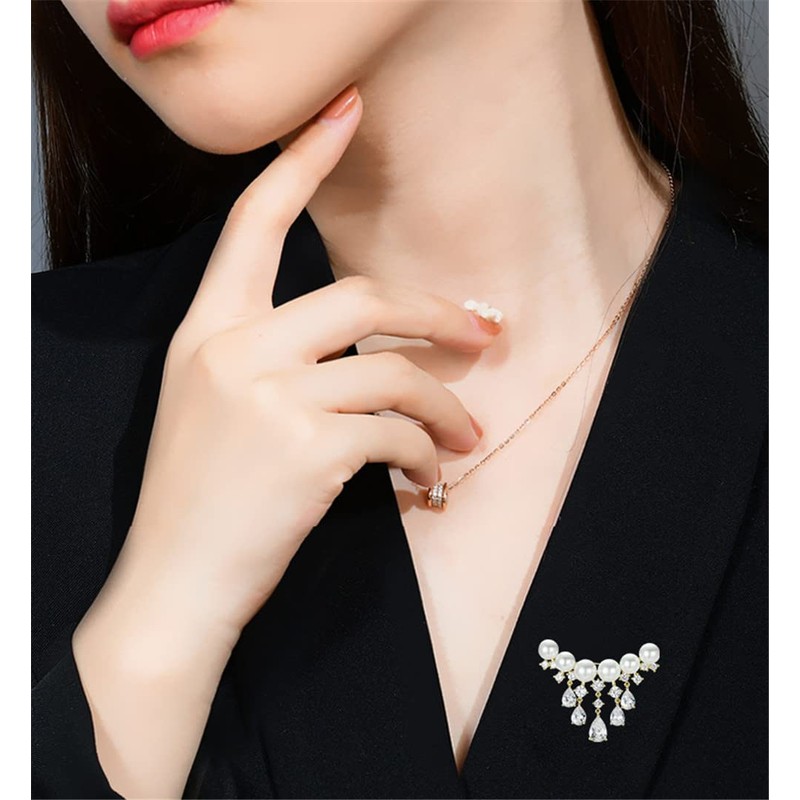 Pearl Brooch Sweater Shawl Clips Faux Rhinestone Pearls Brooch Safety