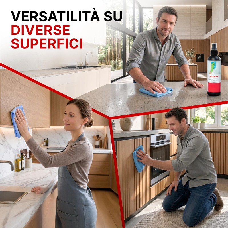 ALCLEAR 721KR detergente frontali cucina 250 ml con panno microfibra