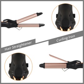 AmoVee Travel Curling Iron 1 inch, Dual Voltage for Europe Travel, 2 in 1 Flat Iron Mini Hair Straightener, Adjustable Temp and Automatic Shut Off, Black