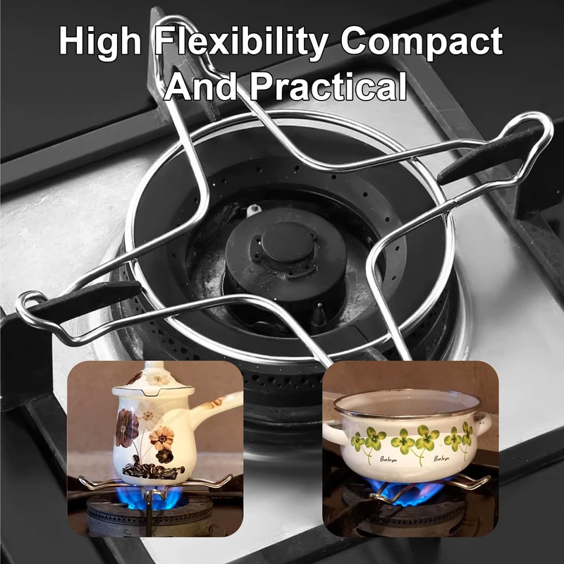 2-Piece Gas Stove Ring Reducer Trivet, Durable Silver Gas Cooker