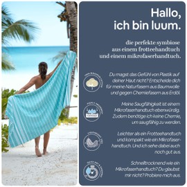 Luum® Travel Towel, Outdoor Hammam Towel, Beach Towel, Bath Towel, Sports, Sauna Kilt, Thin, Lightweight, Quick-Drying, Turquoise (Better Than A Microfibre Towel), 95 x 160 cm