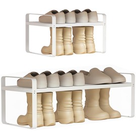 Yagizaai Expandable 1-Tier Metal Shoe Rack (H:10"), Adjustable Width 14.9"-23.6", Heavy-Duty Free-Standing Shoe Organizer for Closet, Entryway & Small Spaces – Single Pack