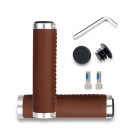 Mountain Bike Handlebar Grips With Single Lock On Clamp,Bike Handlebar Grips Artificial Leather Cycling Bicycle Grips,Lightweight And Ergonomic Bicycle For MTB/BMX (Dark Brown)