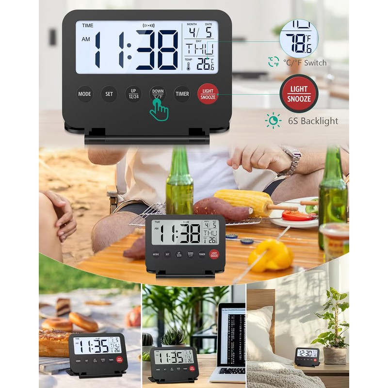 ORIA Digital Travel Alarm Clock, Battery Operated LCD Desk Clock,