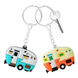 AOEVUIR 2 Pcs Keyring Caravan Camper Keyring Motorhome Decoration Retro Travel Pendant Accessories RV Campervan Gift Charm, multicoloured
