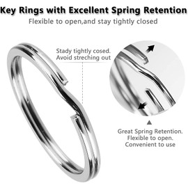 Voarge 50 Pcs Split Rings 15mm/20mm/25mm/28mm/30mm, Key Rings Stainless Steel Round Split Rings Key Chain Ring Key Ring Hoop DIY Key Accessories 5 Sizes