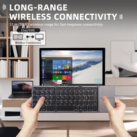 Foldable Wireless Keyboard with Touchpad, Portable Bluetooth Keyboard, Full Size Travel Keyboards for Android Windows iOS, Smartphone, Tablet and Laptop (Black)