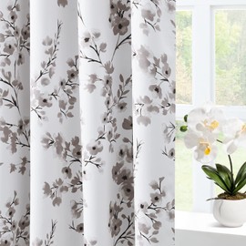 HOMEIDEAS Floral Blackout Curtains 84 Inches Long Grey Farmhouse Room Darkening Flower Taupe Grommet Curtains for Living Room/Bedroom 2 Panels