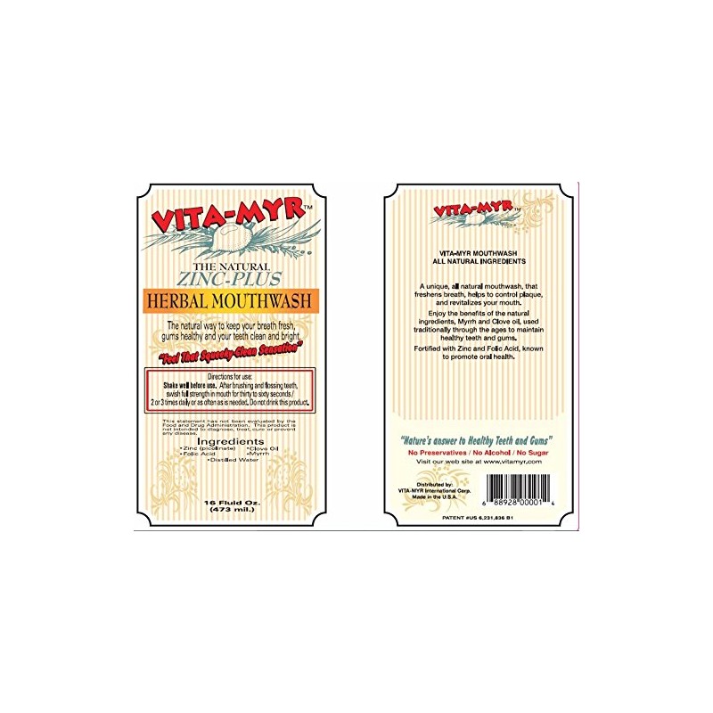 3 Pack VITA-MYR 16 Oz Effective Herbal Zinc-Plus Mouthwash