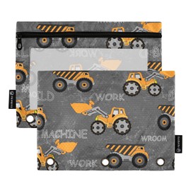 ZAZYXTJ Truck Binder Pencil Pouchs 3 Ring with Zipper Clear Window Office Organizers bag for School Students Teacher Supplies 2 Pack