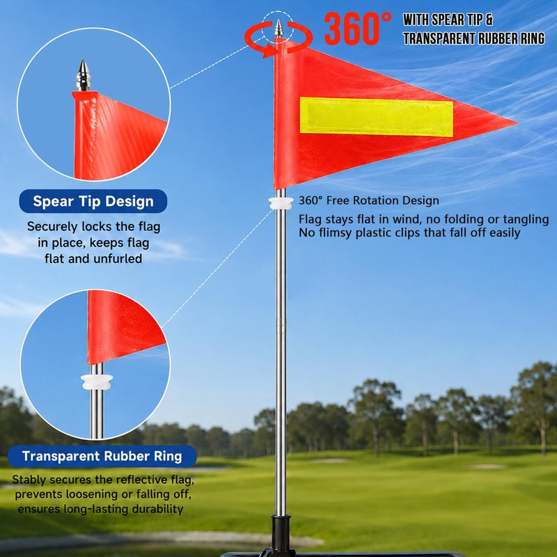 Orange Warning Flag with Reflective Strip and 5.3 Feet Retractable