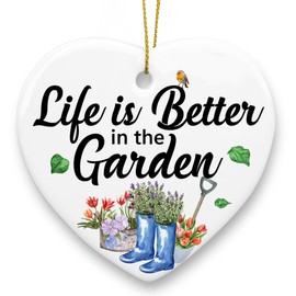 Gardening Ceramic Ornaments Plant Lover Gifts for Men Women, Plant Lady Hanging Ceramic Heart Plaque Sign, Gardener Keepsake 3 Inches